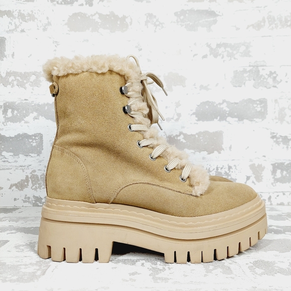 NEW Sam Edelman Kyler 2 Faux Shearling Platform Lace Up Ankle Bootie T76 - Picture 4 of 11